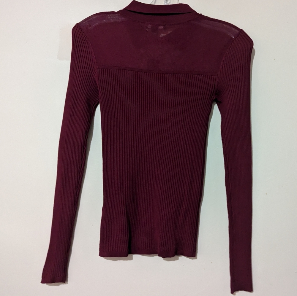 RW&Co Long-Sleeve Polo Ribbed Sweater With Sheer Yoke Size XS New! - Picture 11 of 15